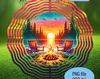 Camping Sunset Wind Spinner Sublimation Design (PNG)