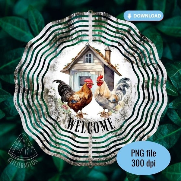 Chicken Welcome Wind Spinner Sublimation Design PNG Country Farm Welcome Wind Spinner Digital Download Rustic Chicken Wind Spinner PNG File