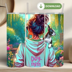 Gobelet à sublimation pour maman Boston Terrier, design PNG 20 oz, gobelet droit maigre pour chien, emballage pour chien Crazy Dog Lady PNG gobelet cadeau pour amoureux des chiens