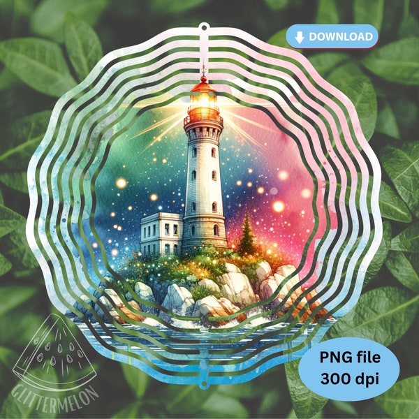 Lighthouse Wind Spinner Sublimation Design PNG Ocean Sea Summer Wind Spinner Digital Download PNG File Sparkling Lighthouse PNG