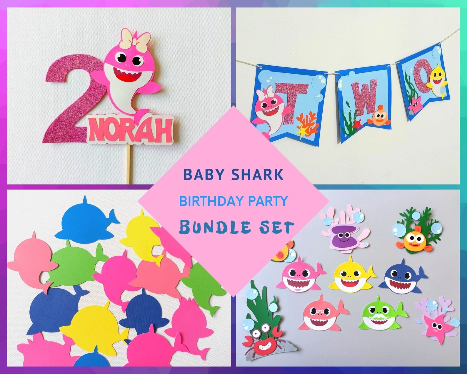 Baby Shark Birthday Bundle Set Party Supplies Girl Shark Etsy