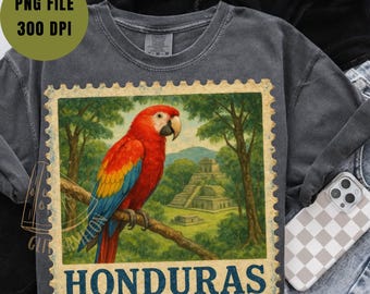 Sello de Honduras PNG, Guacamaya Roja, Ruinas de Copán (Descarga digital)