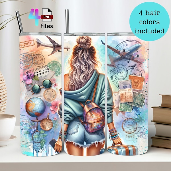 Traveling Girl Sublimation Tumbler PNG Summer Travel Vacay Tumbler Wrap 20 Oz Straight Skinny Tumbler Digital Download Cool Girl Traveler