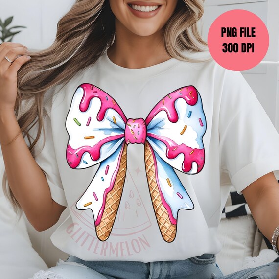 Ice Cream Bow Sublimation PNG Summer Coquette Bow Summer Shirt Beach Vibes  Summer Vibes Beach Life Summer Women Tshirt Ice Cream Lover