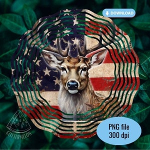 US Flagge Hirsch Wind Spinner Sublimation Design PNG patriotische Hirsch Wind Spinner digitaler Download amerikanische Flagge Hirsch Buck Jagd PNG Datei