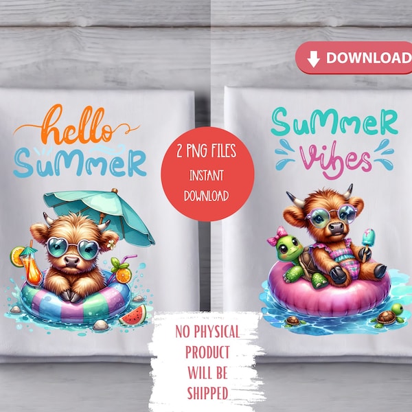 Hello Summer Kitchen Towel PNG Tea Towel Sublimation Design Chef Gift PNG Digital File Summer Vibes Highland Cow Beach Dish Towels PNG