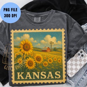 Kansas Stamp PNG Sublimation Kansas State Shirt Sunflower Field Art Sunflowers PNG Kansas Trip 2025 Distressed Vintage Stamp US Stamp