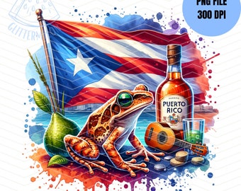 Puerto Rico Sublimation Design PNG Flag & Coqui Frog (Digital Download)