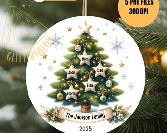 Adorno para árbol de Navidad familiar PNG Diseño de sublimación Paquete de adornos
