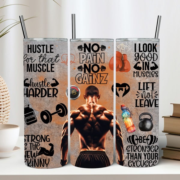 Gym Fitness Bodybuilding PNG Men Workout Sublimation Tumbler PNG Design 20 Oz Straight Skinny Tumbler Wrap Instant Download Gift for Him PNG