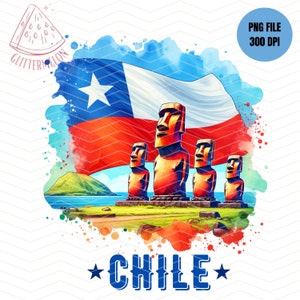 Chili tshirt sublimatie ontwerp PNG Paaseiland PNG Moai standbeelden Chili reis 2025 Chili cadeau Chili vakantie 2025 Chili vlag trotse Chileense
