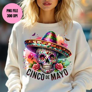 Sugar Skull PNG Sublimation Cinco De Mayo Tshirt Sugar Skull With Sombrero Mexican Fiesta Fier tshirt mexicain Fête mexicaine Cadeau mexicain