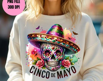 Sugar Skull with Sombrero PNG, Cinco de Mayo Sublimation (Digital Download)
