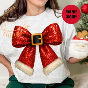 Red Sequin Coquette Christmas Bow PNG Sublimation Santa Bow PNG Coquette Christmas Sweatshirt Red Glitter Bow Sequin Christmas Shirt