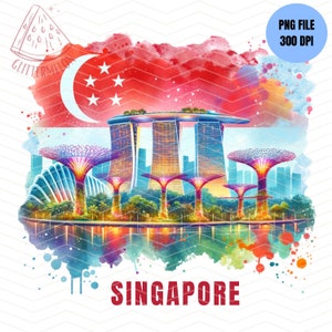 Singapore Tshirt Sublimation Design PNG Singapore Flag Patriotic Tshirt Singapore Gift Singapore Trip 2024 Singapore Watercolor Art