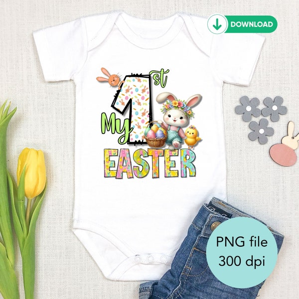 My First Easter PNG Baby Outfit Sublimation Design Easter Baby Boy Baby Girl Bodysuit Shirt Design Bunny Shirt Digital Download PNG