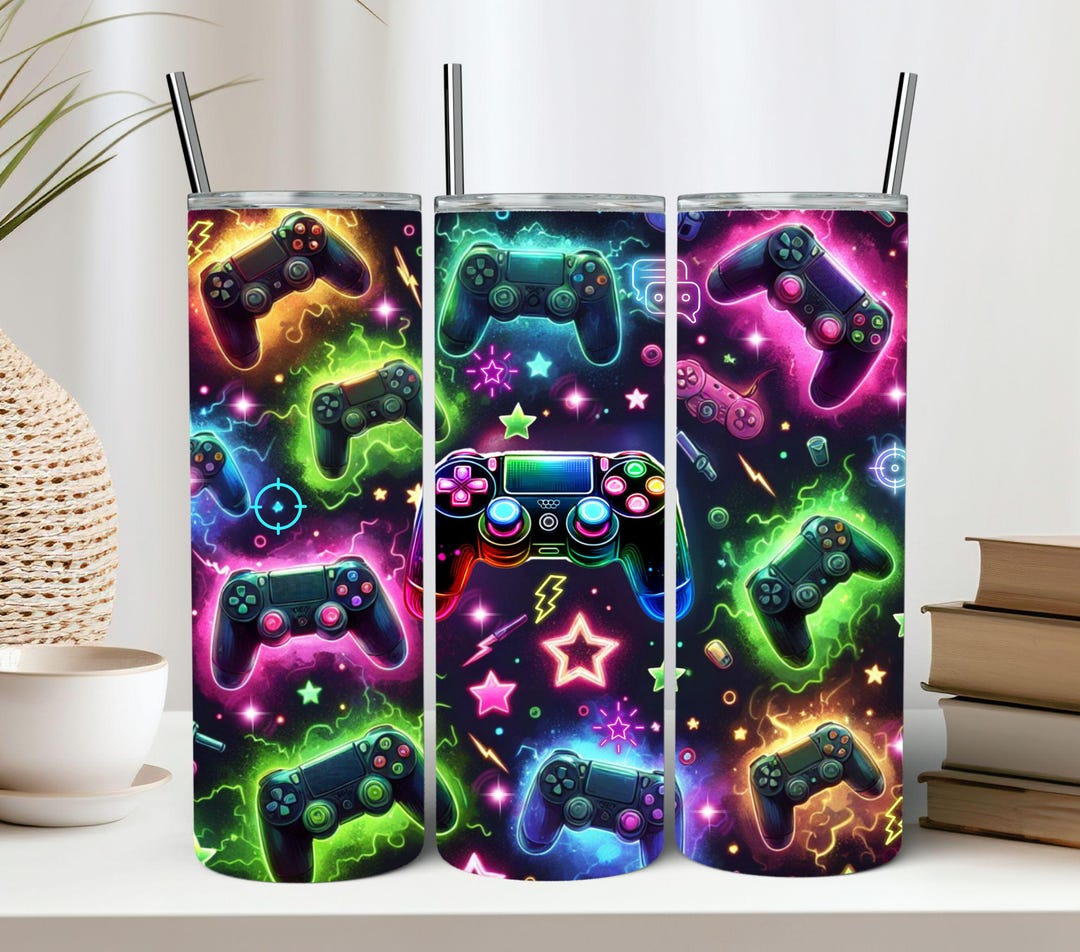 Gaming Console Tumbler Wrap Sublimation PNG Video Gaming Neon Tumbler ...