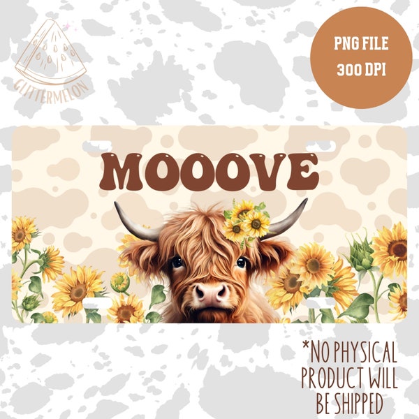 Highland Cow License Plate Sublimation Design Sunflower Highland Cow PNG Western Theme  Cowhide Rustic Car License Plate Digital Download