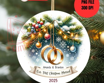 Our First Christmas Married 2025 Ornament PNG Sublimation Personalized Christmas Couple Ornament Christmas Bundle Couple Names Ornament