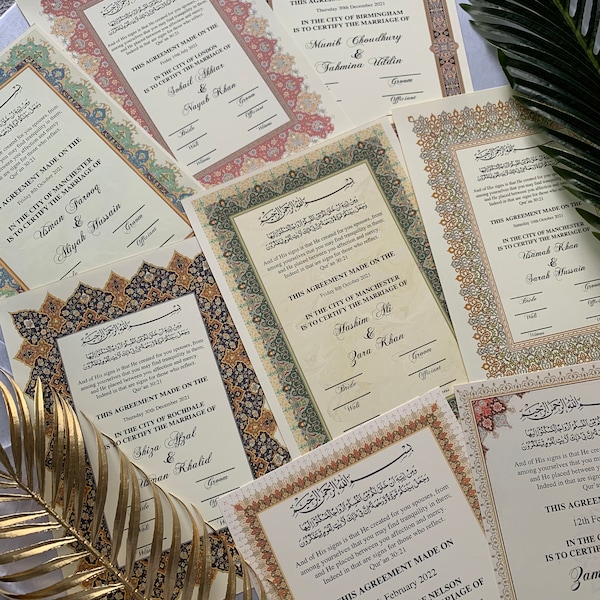 Nikkah Certificate Nikkah contract Nikkah Nama Personalised Bride Groom Gifts