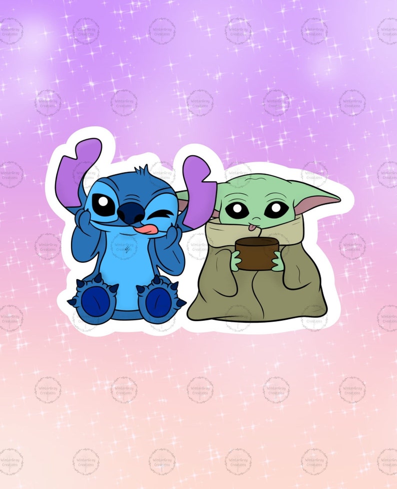 Baby Yoda and Stitch Vinyl Sticker Grogu Star Wars Lilo | Etsy