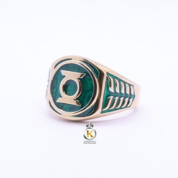 Brass Green Lantern Ring Brass Ring Green Enamel Green Lantern Corp Ring