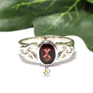 Silver Garnet Ring Celtic Garnet Ring Minimal Garnet Statement Ring