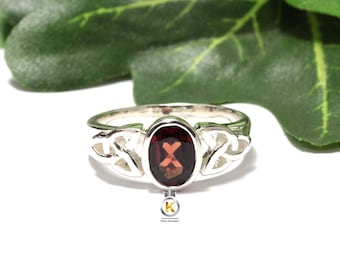 Silver Garnet Ring Celtic Garnet Ring Minimal Garnet Statement Ring