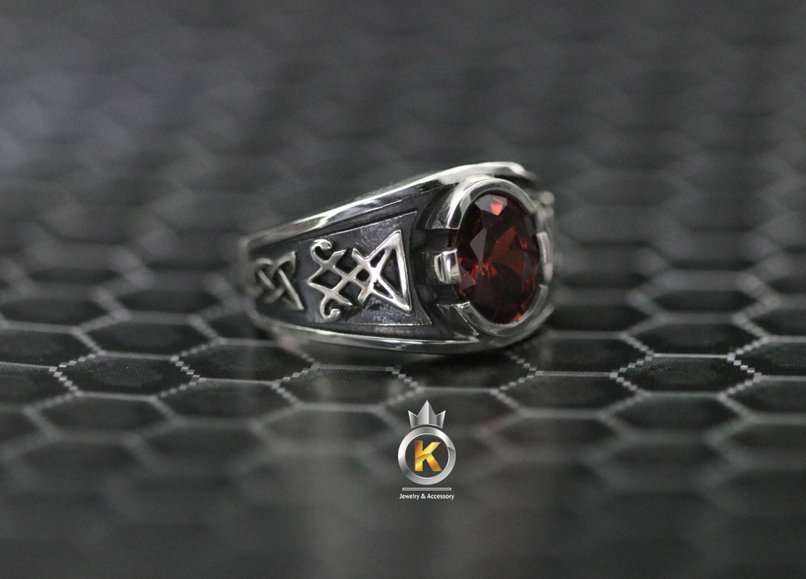 Sigil of Lucifer Ring Lucifer Red CZ Ring 925 Sterling Silver | Etsy