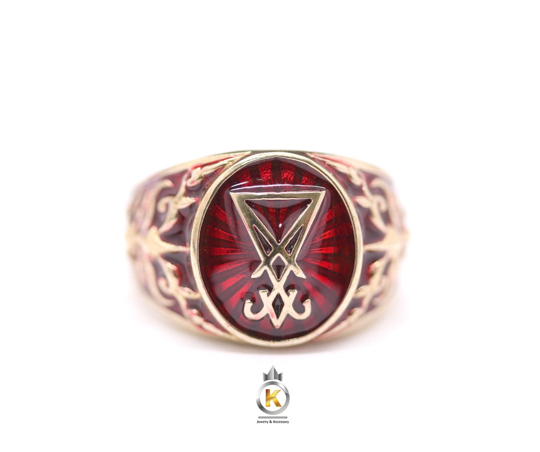 Lucifer Brass Ring Red Enamel Lucifer Signet - Etsy