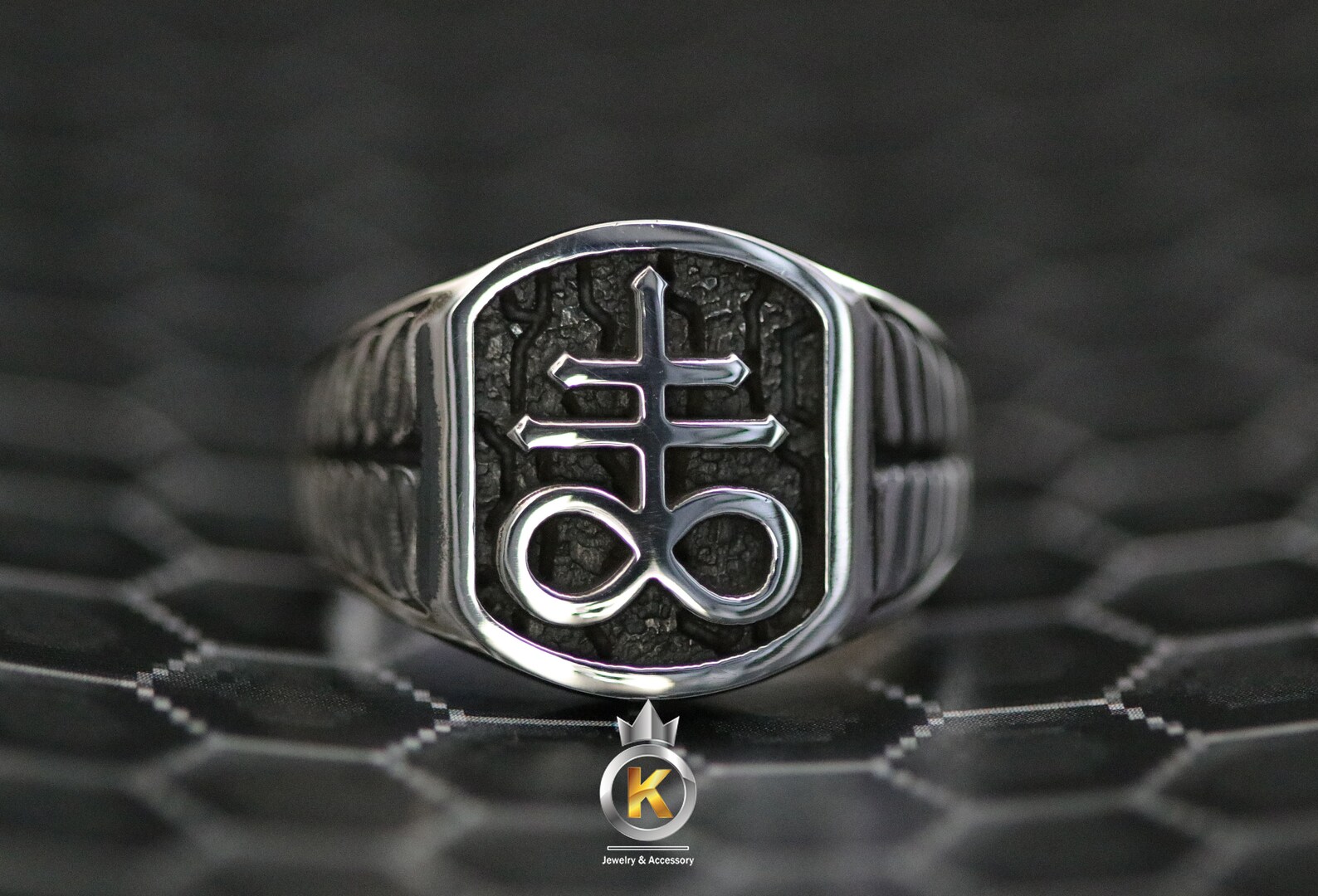 Gothic Leviathan Satanic Cross Ring - Stainless Steel Occult Jewelry For Men & Women - View #7