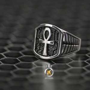 Ankh Ring Egyptian Ankh Symbol Silver Ancient Egypt Ankh Ring,925 Sterling Silver.