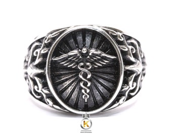 Caduceus Ring Silver Caduceus Ring Silver 925 Caduceus Medical Sign Ring