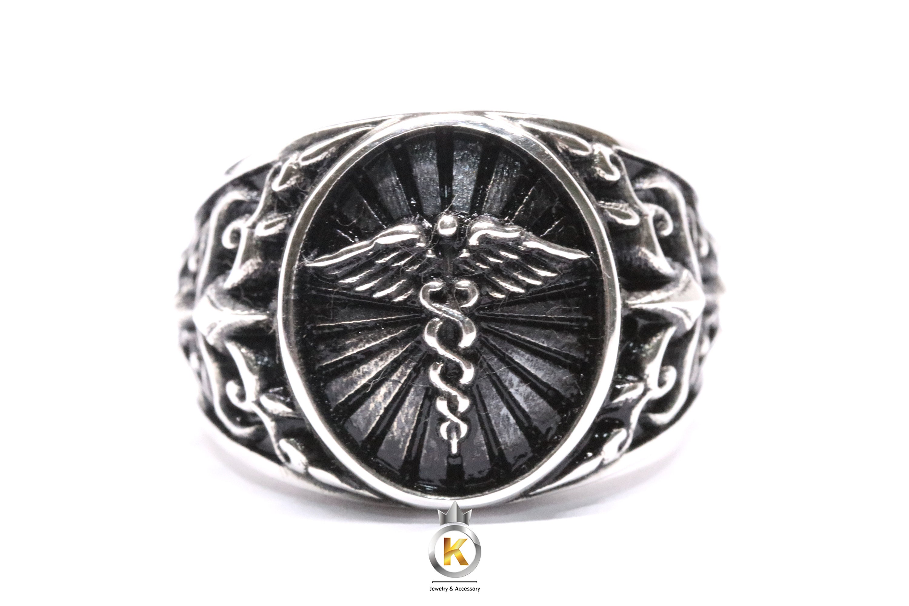 Caduceus Medical Symbol Ring Punk Biker Brass Jewelry Size 6