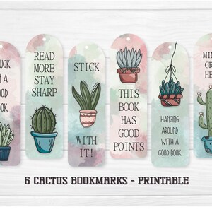 Set of 6 - Cactus Bookmark - Printable Bookmarks - Watercolor Bookmarks