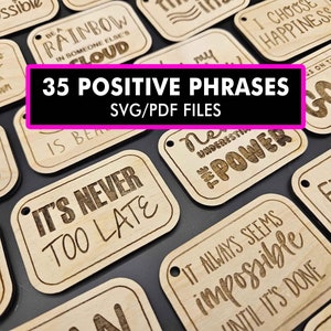 35 fichiers SVG de lot d'aimants porte-clés pour Glowforge et emporte-pièces laser, fichiers SVG porte-clés Affirmation positive, idée de projet Glowforge