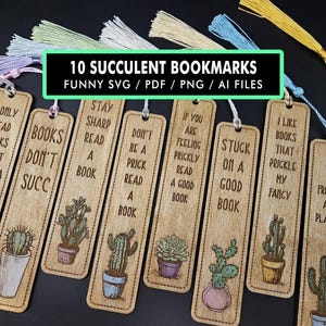 10 signets succulentes, signets cactus, signets rigolos, fichiers pour emporte-pièces laser, fichiers SVG, article de salon de l'artisanat