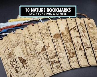 10 Nature Bookmarks, Landscape Bookmarks, Wooden Bookmarks, Files for Glowforge and Laser Cutters, SVG Files, Craft Fair Item