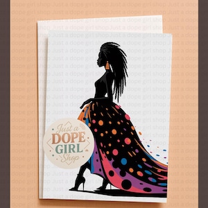 Carte d'anniversaire femme noire, art afrocentrique, magie de la mélanine, carte de voeux élégante femme africaine, carte élégante pour elle
