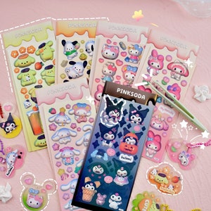 Kawaii 3D puppy sticker sheet, cute kitty kpop photocard deco stickers, bunny stickers