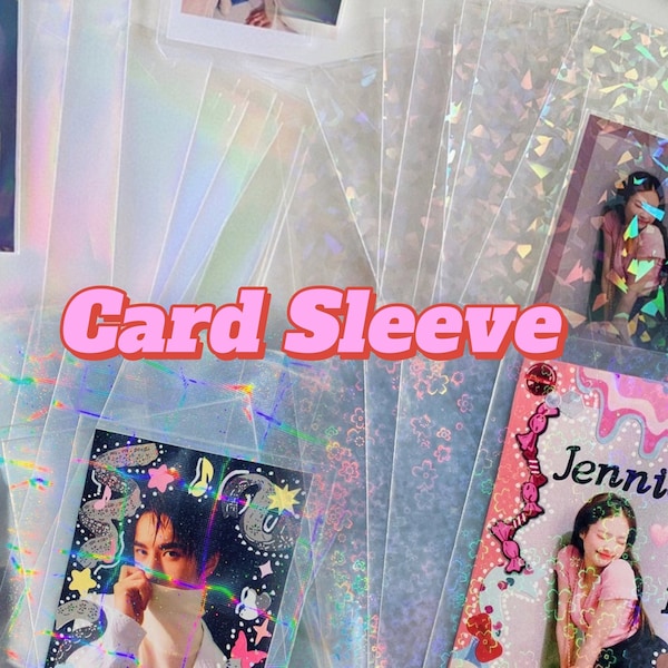 Holographic kpop photocard sleeves, 50 PCS game card protector, trading card protector, square, sakura, heart, star card protect sleeves