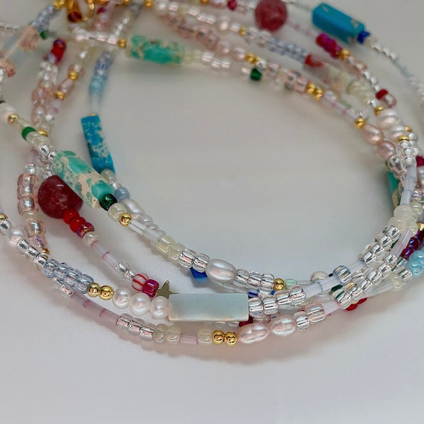 Colorful seed beads fresh water pearl photo charm, cute phone strap, aurora Kpop binder strap