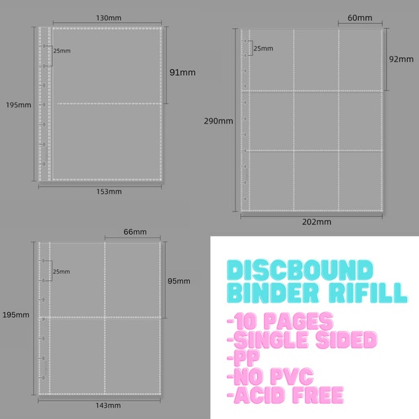 Discbound binder refill page, 9 pockets super clear PP photo album inner page, 4 pockets 3 inch photocards refill, 2 pockets binder refill