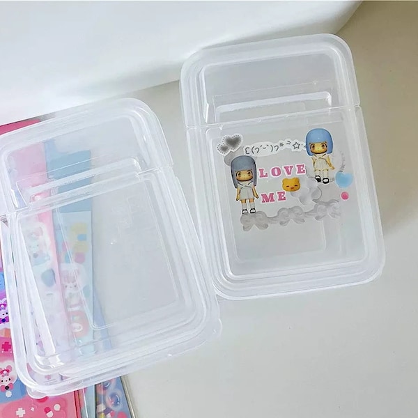 Clear flip top container, plastic simple card sleeves storage box, kpop photocard holder, stickers organizer, jewelry beads organize box