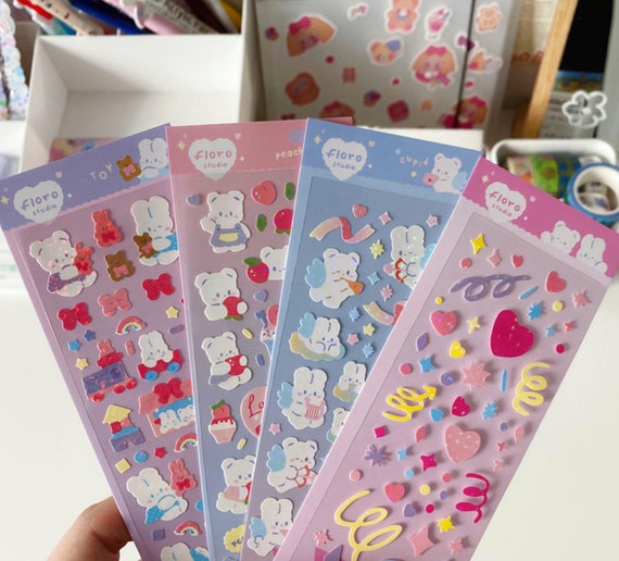 Korean Deco Stickers Set (30 Sheets), Colorful Glitter Stickers with Flower  Heart Ribbon Letter Alphabet, Kpop Potocard Korean Stickers, Cute Deco