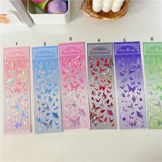 16 Sheets Kpop Photocard Stickers Korean Style Heart Star Ribbon Glitter  Decorative Stickers Colorful Laser Butterfly Self Adhesive Stickers for