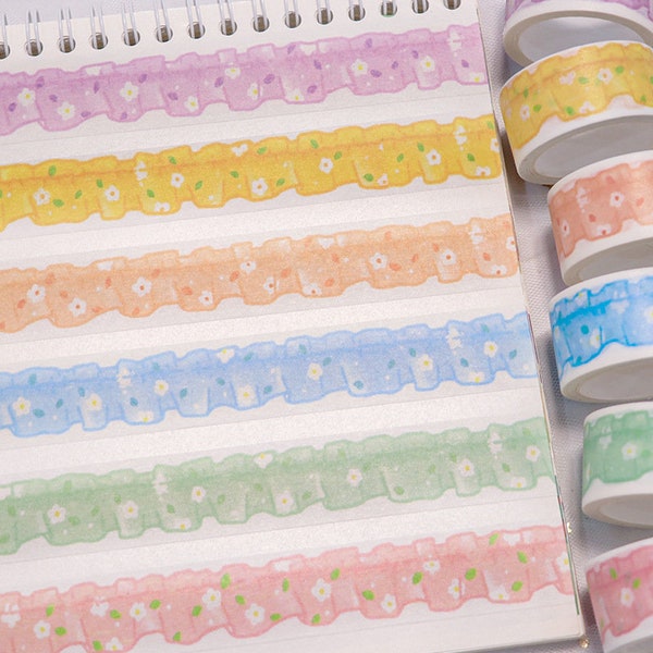Kawaii flower window curtain washi tape, 6 color scrapbooking, 5m border washi tape, junk journal, planner washi tape