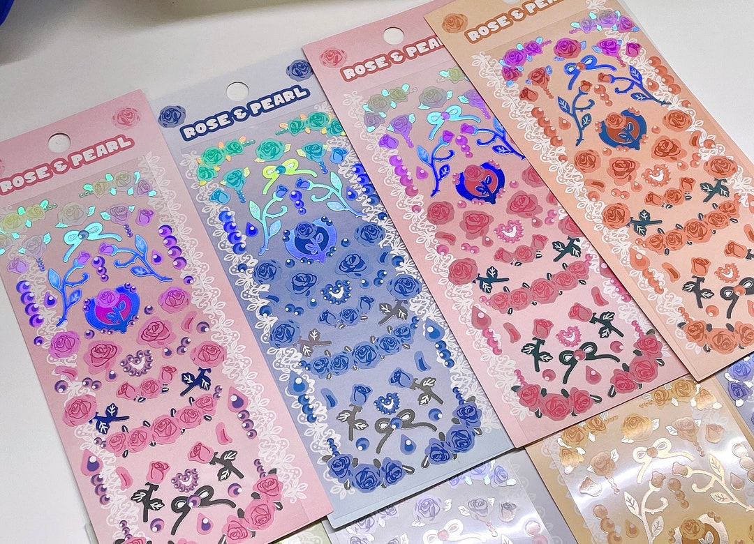 Holographic Rose Pearl Sticker Sheet Polco Kpop Toploader Etsy