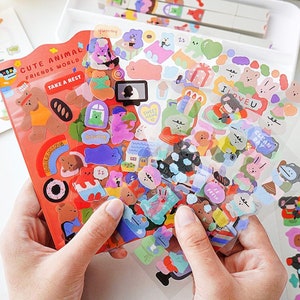 20 Sheets Cute Animal Bear Korean Letter Stickers Book Kit,Small Kawaii  Bear Washi Paper + PVC Stationary Stickers Junk Journal Supplies Clearance  for