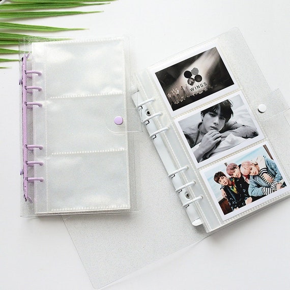 A6 6 Ring BTS Photo Album Binder, Clear PVC Kpop Photo Card Collect Book,  Glitter 3 Pockets Photo Storage Album, 25 Sleeves Collect Binder 